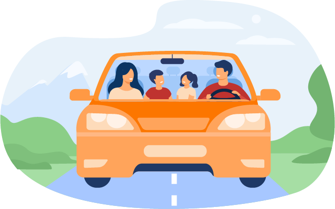 une famille dans la voiture